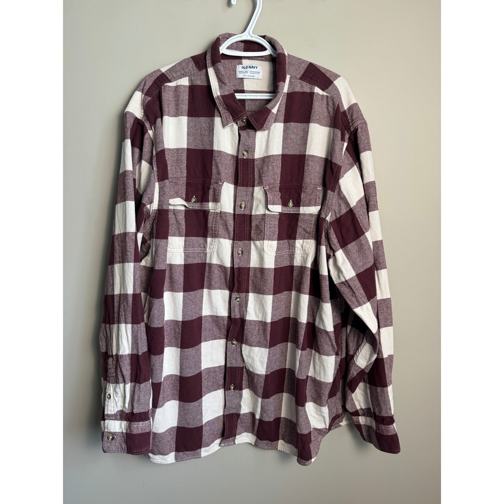 Old Navy Mens Burgundy White Plaid Flannel Shirt 4XLT Big Tall Lumberjack Cozy
